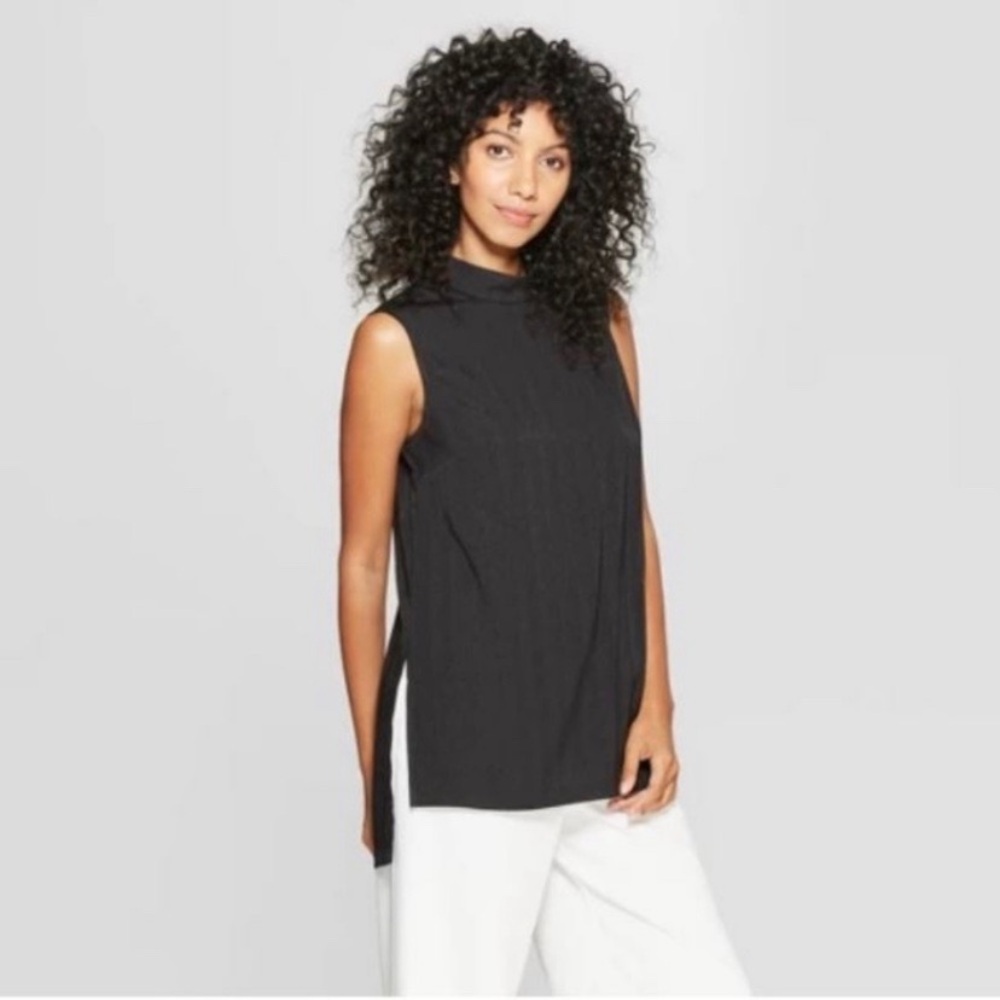 ❤️FINAL PRICE✨prologue black sleeveless mock neck textured blouse✨